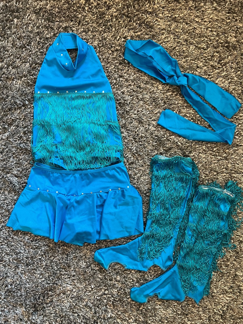 Turquoise Fringe Dance Costume - Child Large